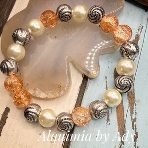 12mm Silver Pearl & Peach Quartz Bracelet